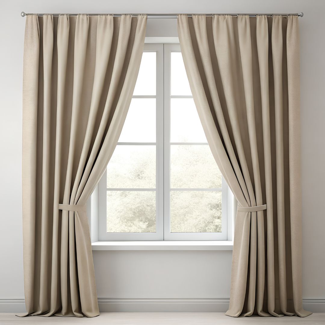 Drapes hanging in a home along a window